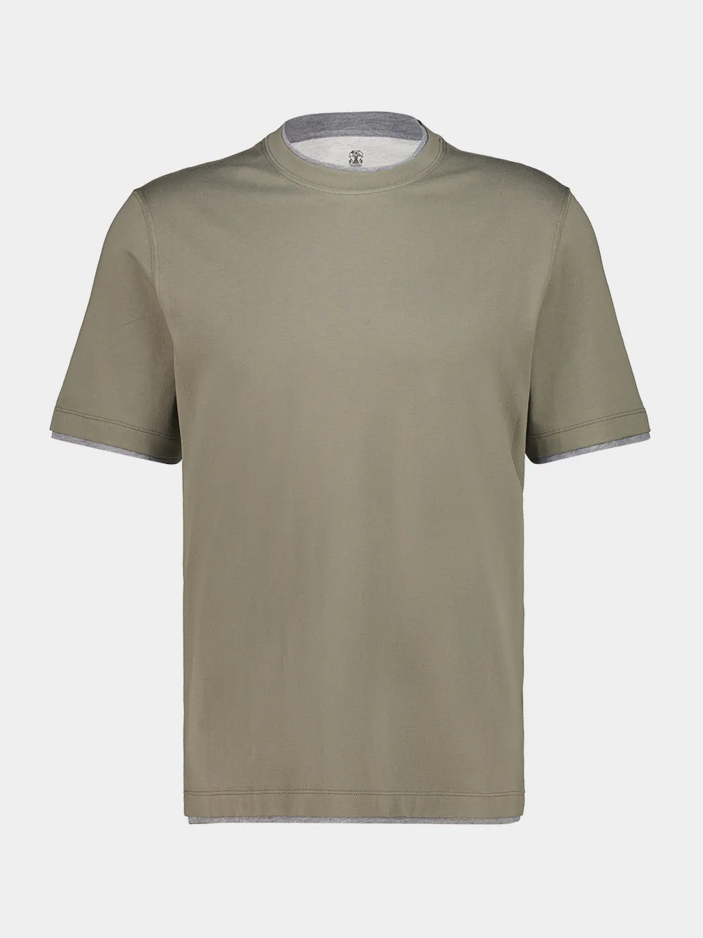 Khaki Cotton Faux-Layered T-Shirt sold by Fashion Clinic product image thumbnail 2