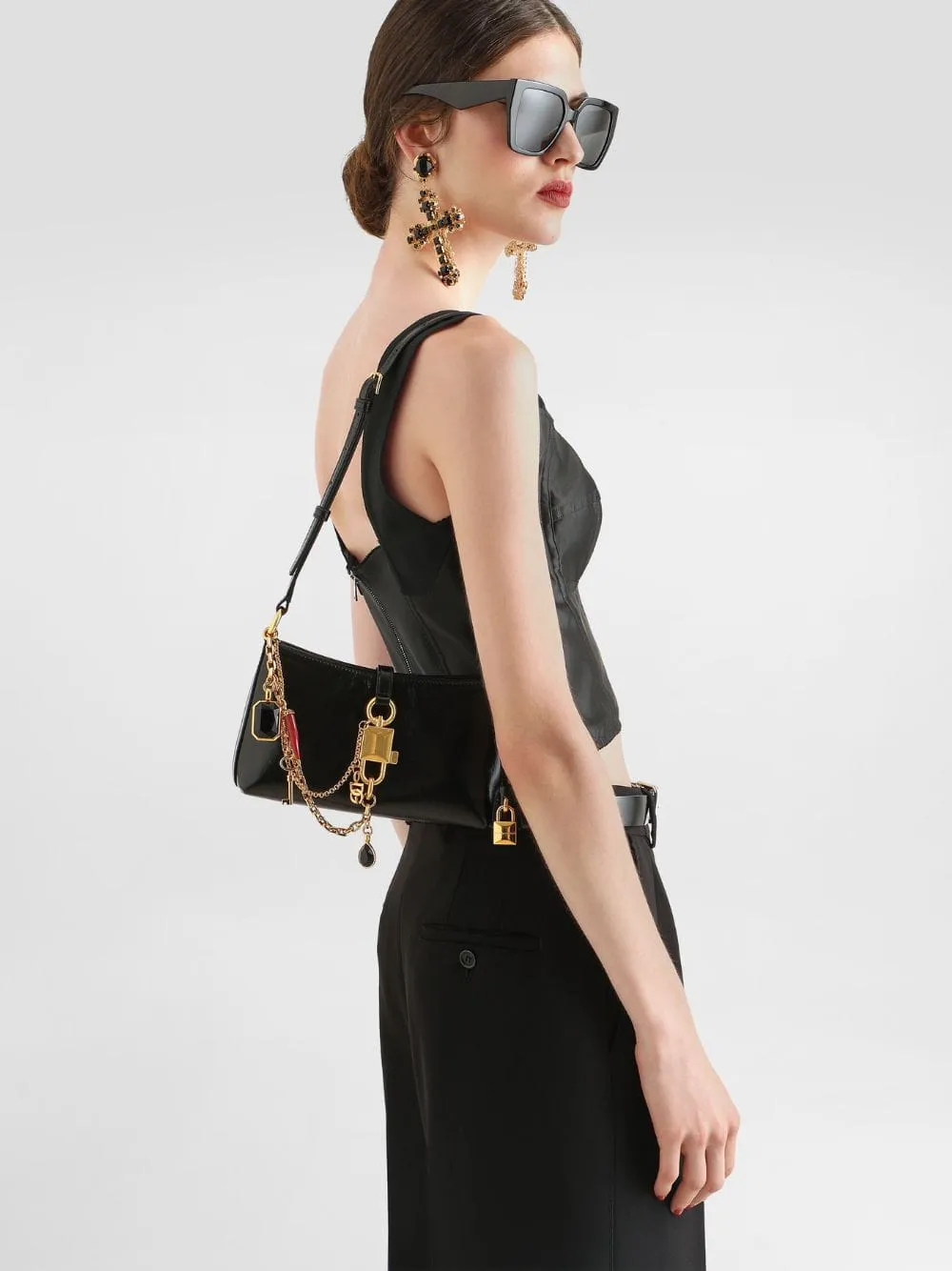 Black Lock Calfskin Shoulder Bag sold by Fashion Clinic
