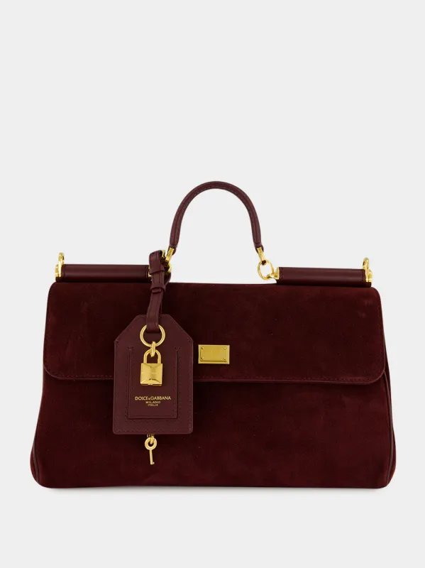 Burgundy Medium My Sicily Suede Handbag made by Dolce & Gabanna
