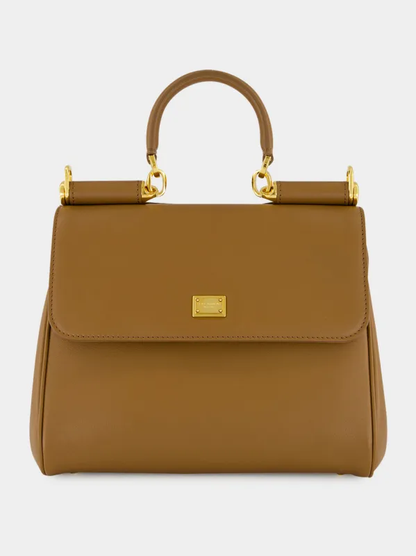 Brown Small My Sicily Calfskin Handbag made by Dolce & Gabanna