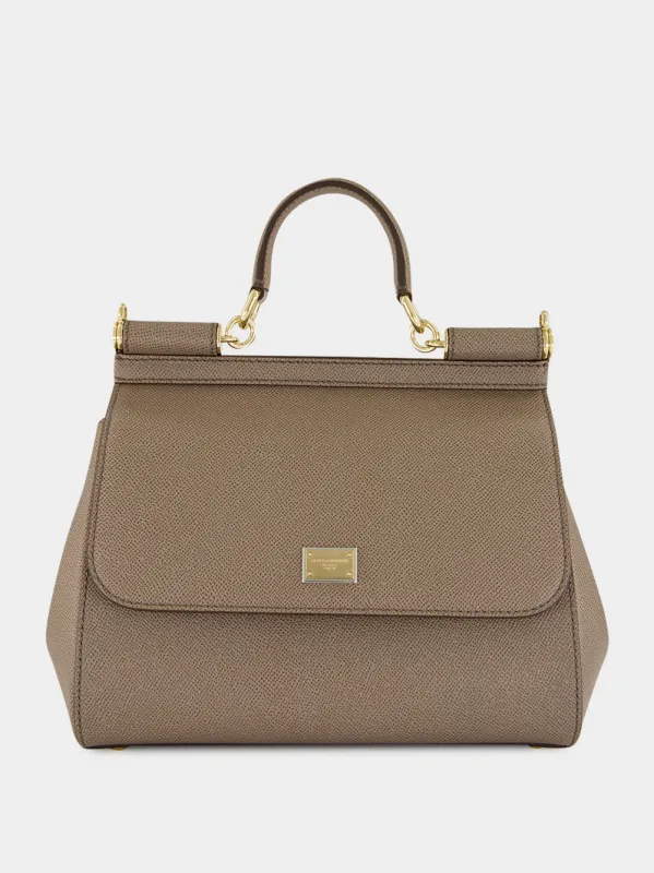 Beige Large Sicily Calfskin Handbag made by Dolce & Gabanna