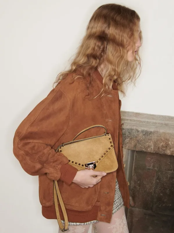 Havana Beige Rockstud Small Shoulder Bag made by Valentino Garavani