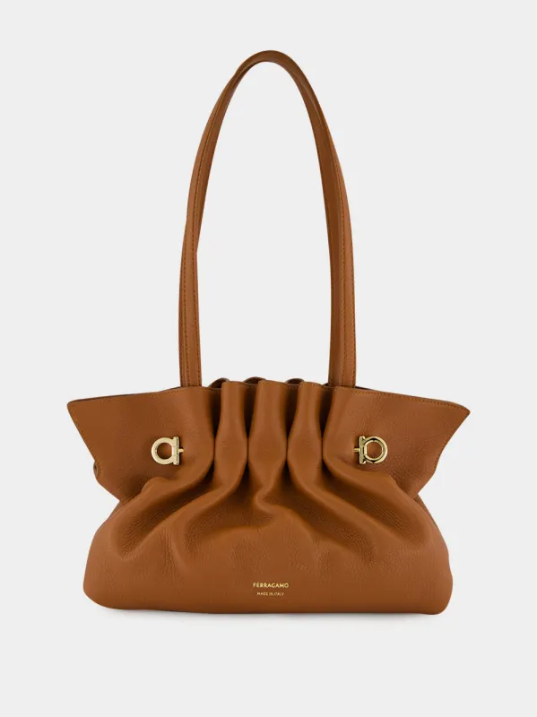 Cognac Small Soft Leather Shoulder Bag made by Salvatore Ferragamo