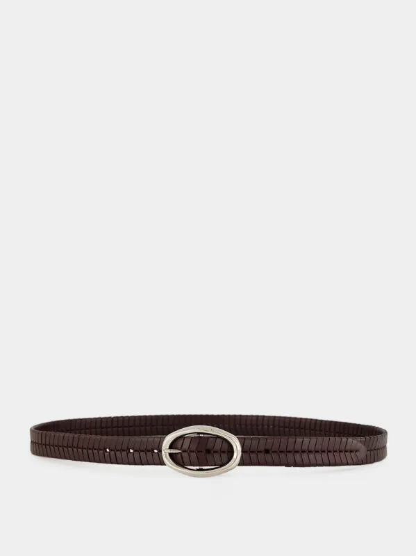 Burgundy Chevron Braided Leather Belt made by Brunello Cucinelli
