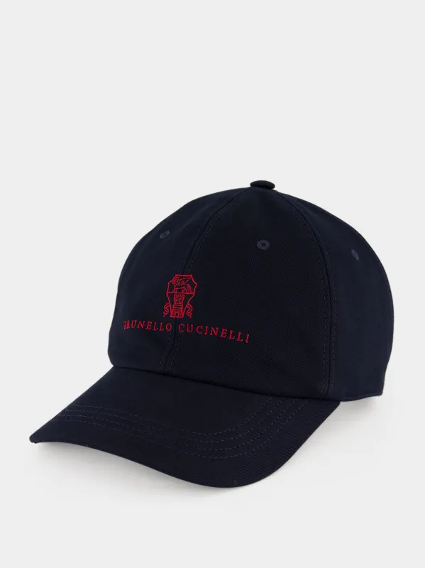 Navy Embroidered Cotton Gabardine Baseball Cap made by Brunello Cucinelli