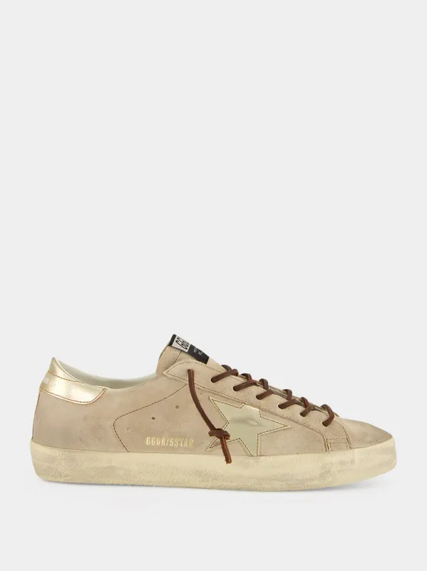 Beige and Platinum Super-Star Suede Sneakers made by Golden Goose