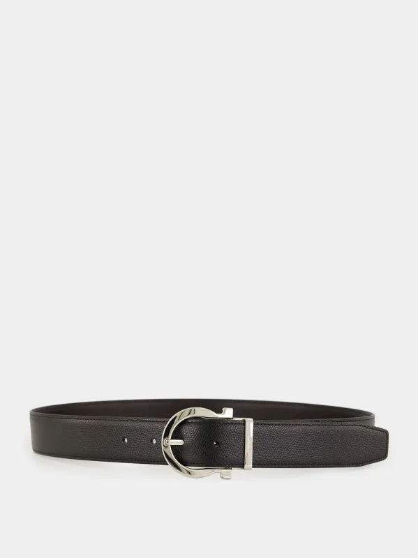 Black and Hickory Reversible Gancini Belt made by Salvatore Ferragamo