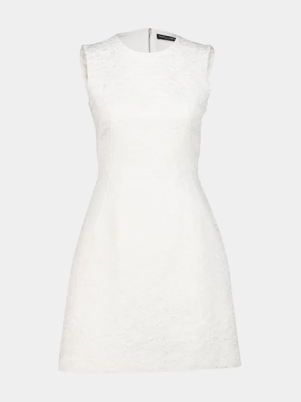White Floral Jacquard Mini Dress made by Dolce & Gabanna