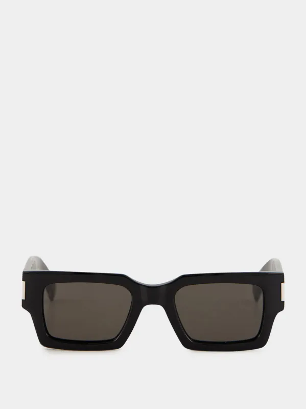 Black and Crystal SL 572 Square Sunglasses made by Yves Saint Laurent