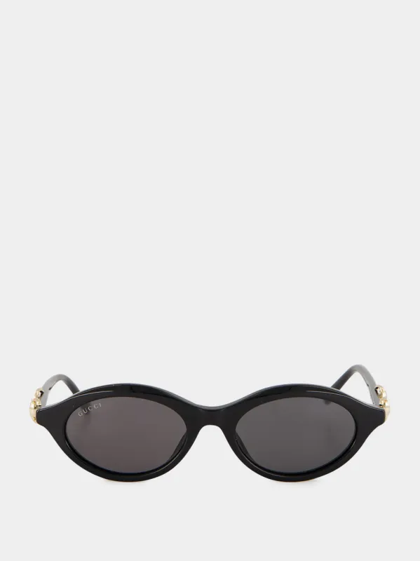 Black Oval-Frame Horsebit Sunglasses made by Gucci