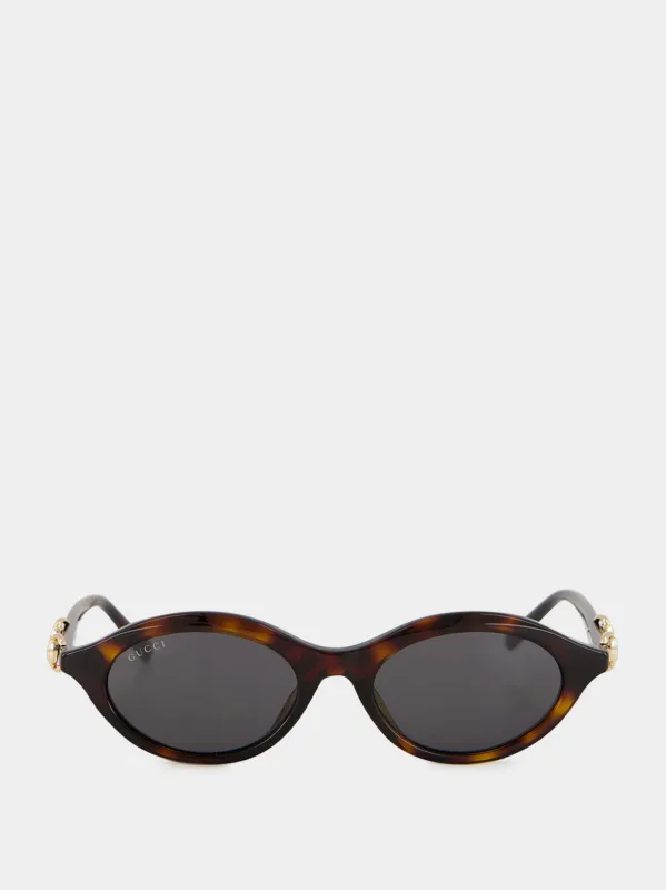 Brown Tortoiseshell Oval Horsebit Sunglasses made by Gucci