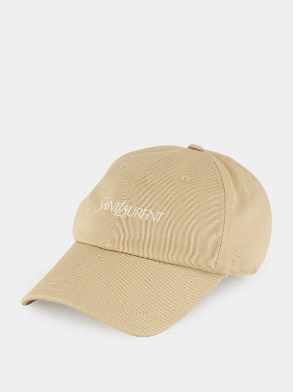 Beige and Ivory SL Baseball Cap made by Yves Saint Laurent