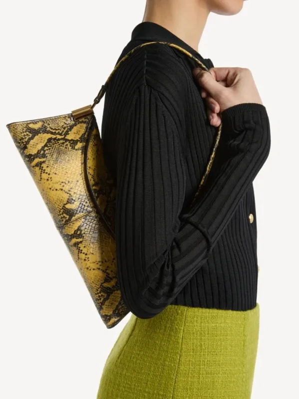 Yellow 64-83 Small Python-Effect Shoulder Bag made by Balmain