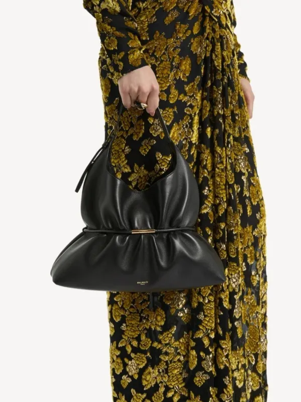 Black Sphynx Medium Smooth Leather Bag made by Balmain