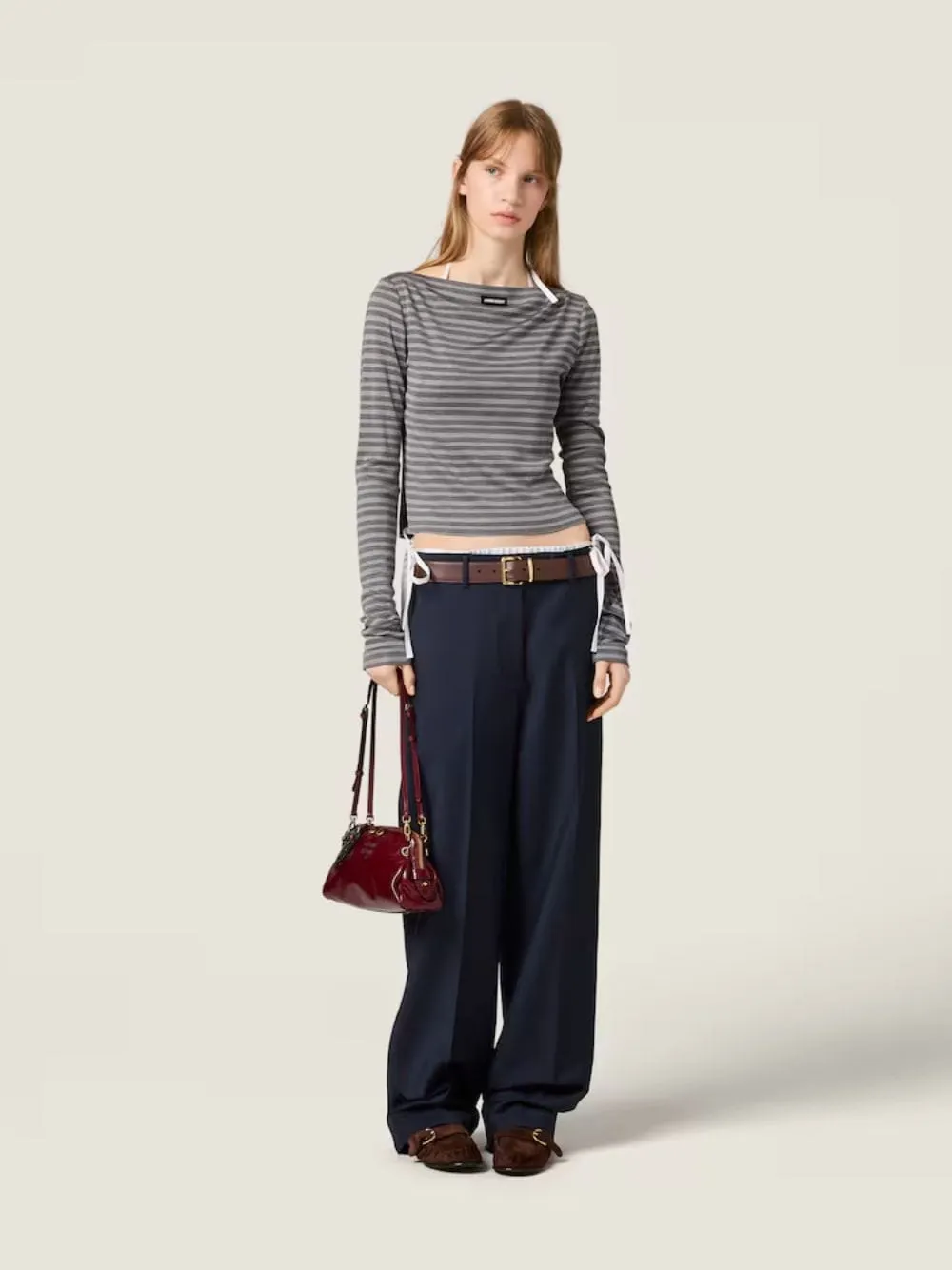 Slate Grey and White Striped Silk Jersey Top sold by Fashion Clinic