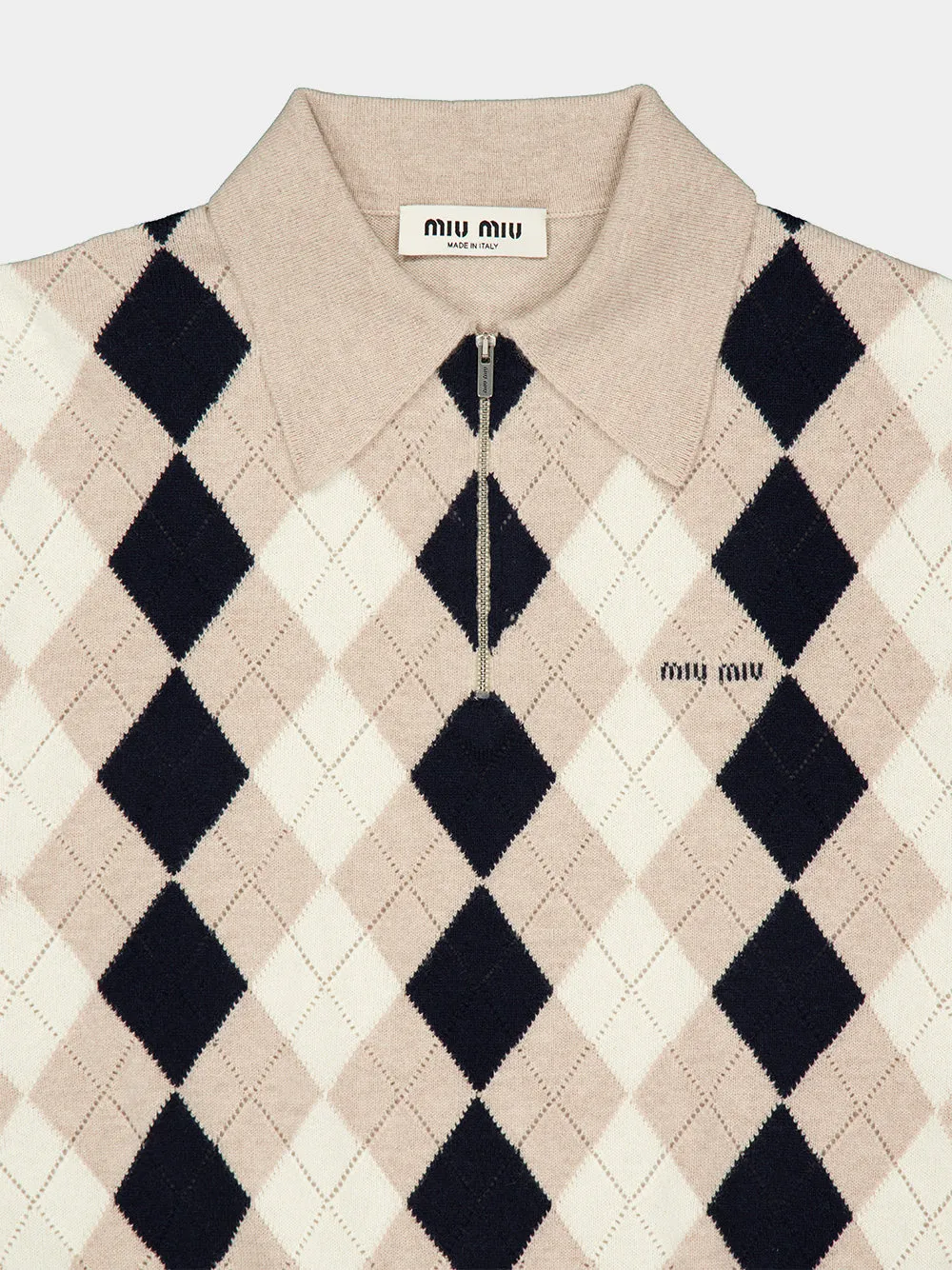 Beige Argyle Cashmere Polo Sweater sold by Fashion Clinic product image thumbnail 5