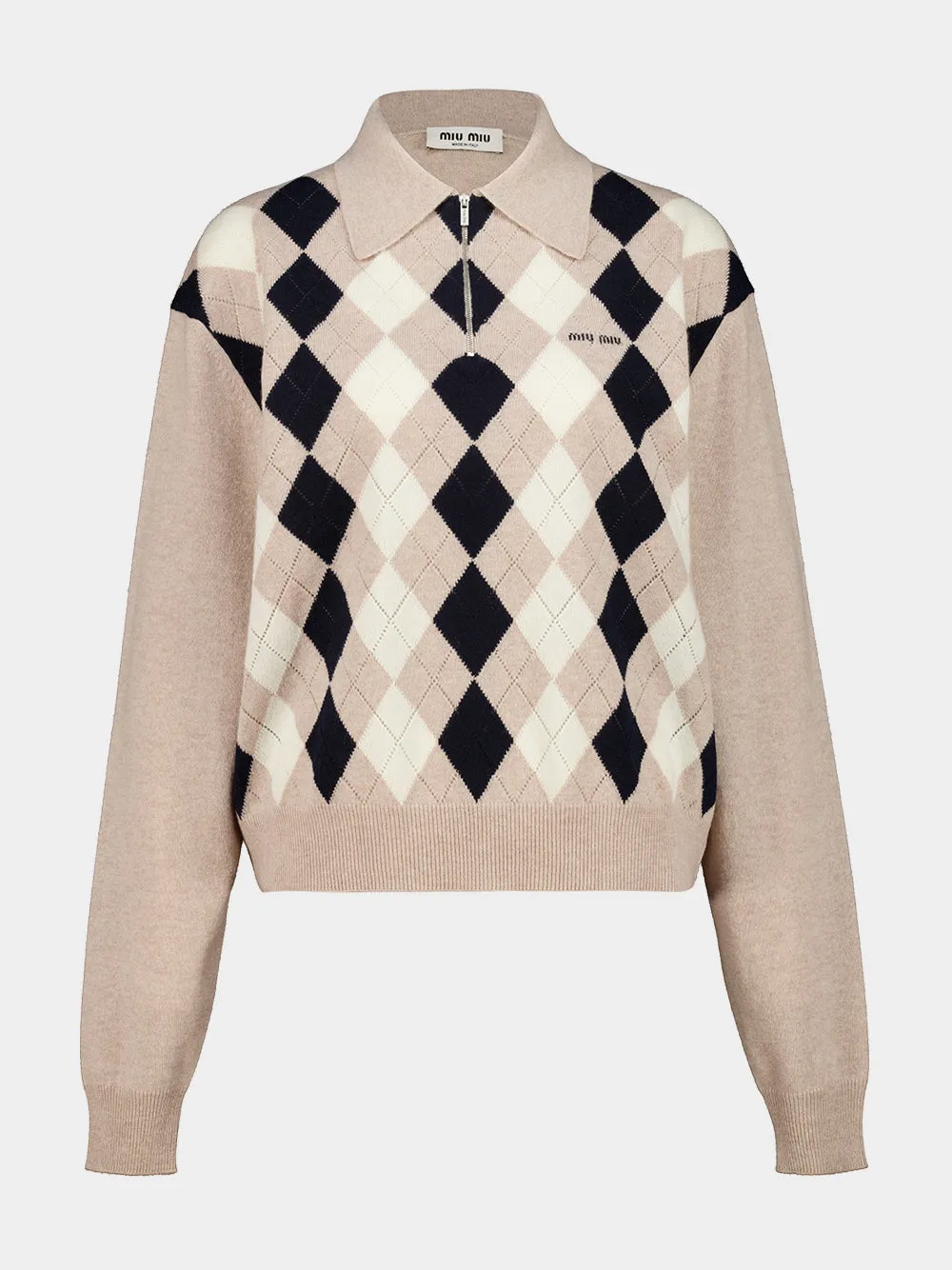 Beige Argyle Cashmere Polo Sweater sold by Fashion Clinic product image thumbnail 2
