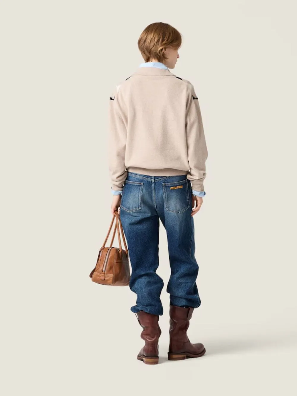 Beige Argyle Cashmere Polo Sweater sold by Fashion Clinic product image thumbnail 3