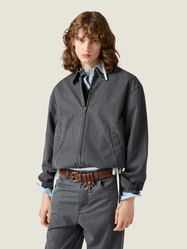 Black Chambray Blouson Jacket made by Miu Miu