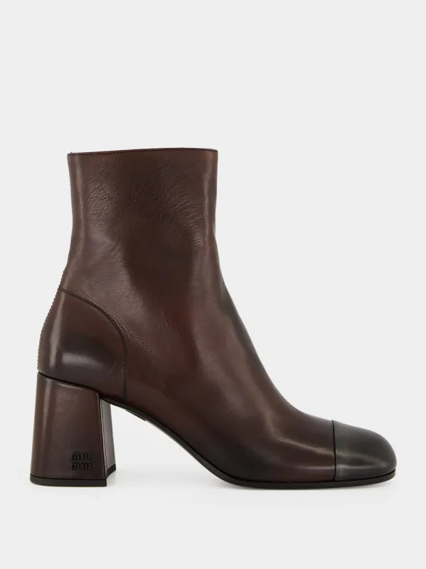 Dark Brown e Black Nappa Leather Ankle Boots made by Miu Miu