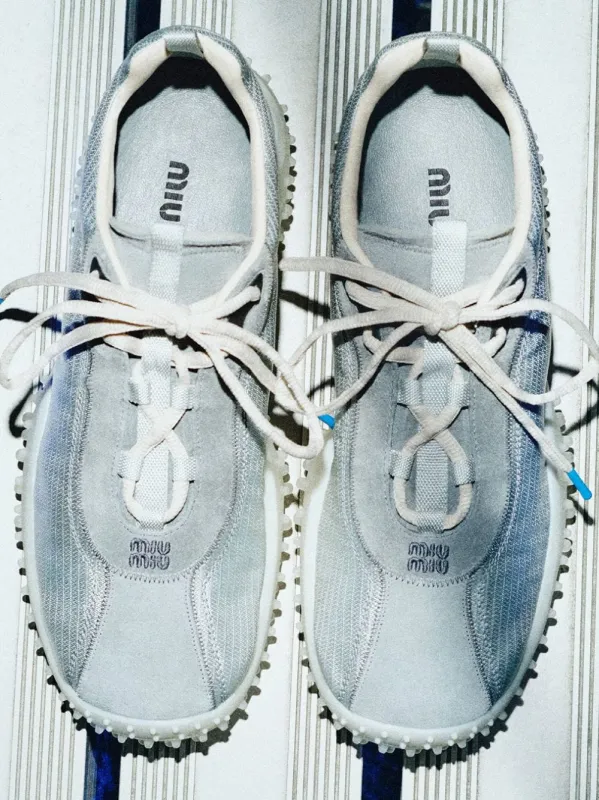Cloudy Gray Technical Suede Sneakers made by Miu Miu
