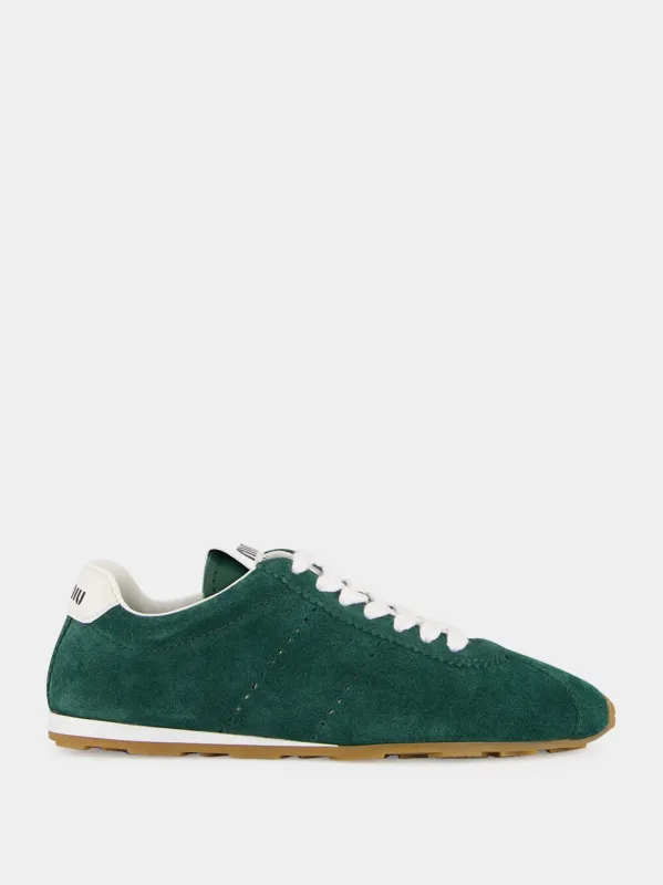 Green Plume Suede Sneakers made by Miu Miu