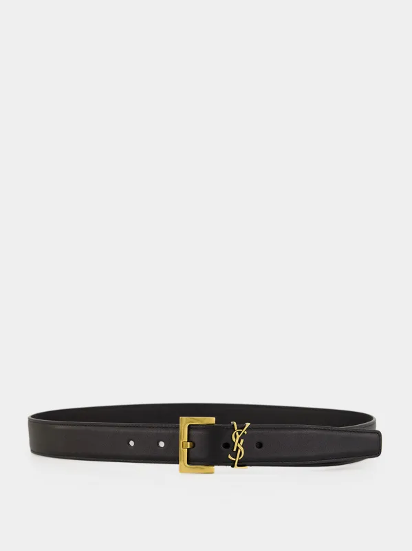 Black Cassandre Smooth Leather Belt made by Yves Saint Laurent