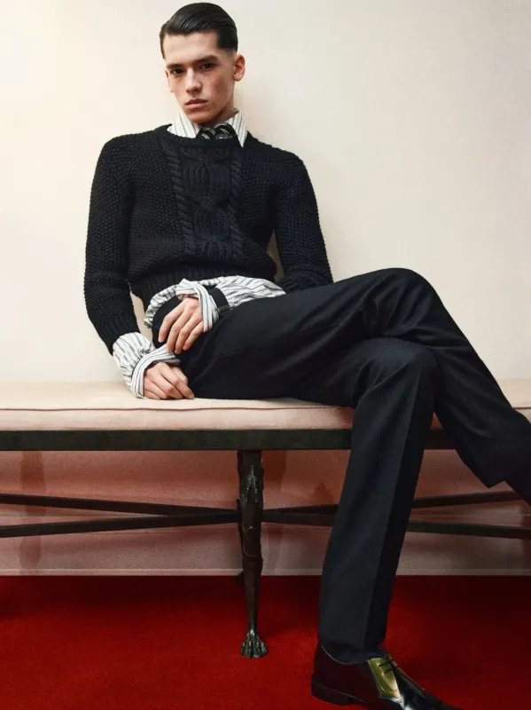 Black Tapered Wool Flannel Trousers made by Yves Saint Laurent