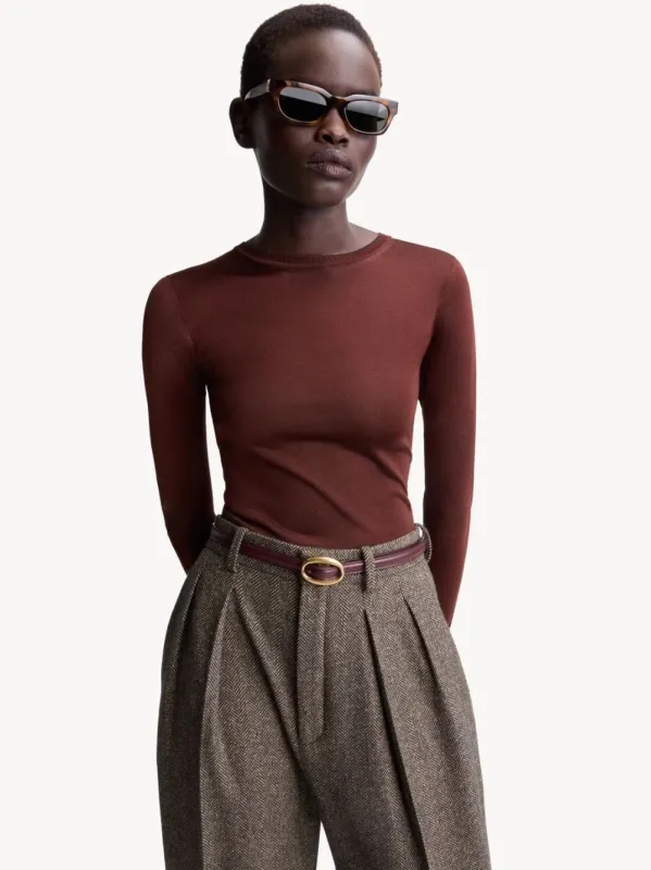Dark Beige and Rouge Cabernet Oval Buckle Reversible Belt made by Yves Saint Laurent