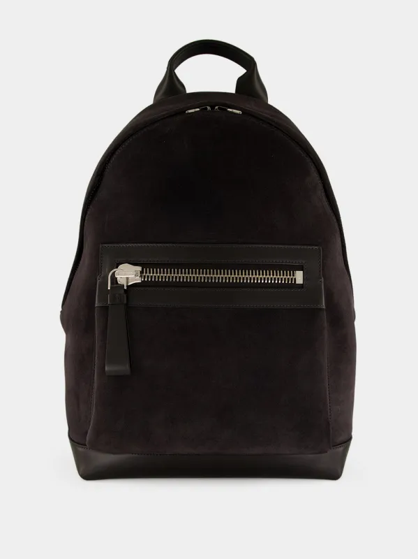 Charcoal Grey Calf Suede Zipped Backpack made by Tom Ford