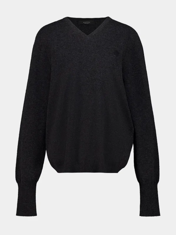Dark Grey Cashmere V-Neck Pullover made by Gucci