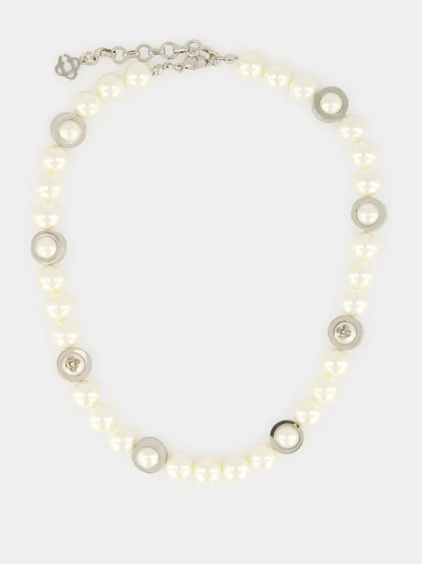 Silver and White Sci-Fi Pearl Necklace made by Casablanca
