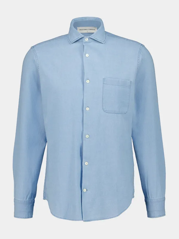 Light Denim Blue Emilio Cotton Shirt made by Fashion Clinic
