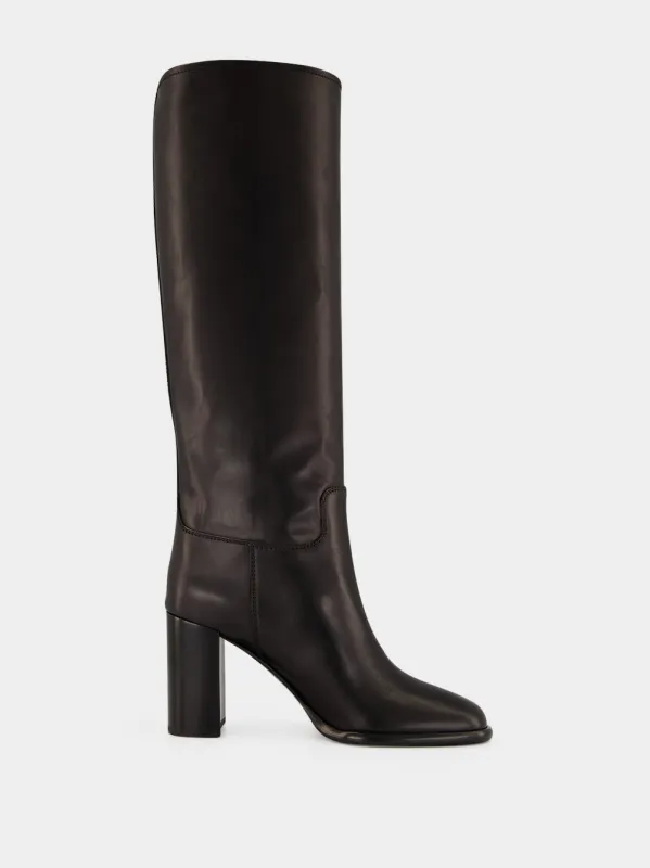 Black Leather Knee-High Boots made by Prada