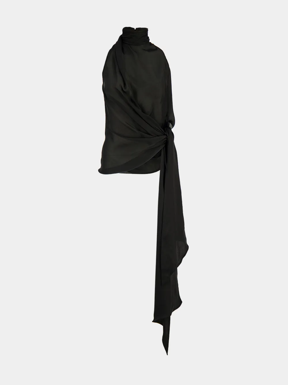 Black Draped Silk Charmeuse Top sold by Fashion Clinic product image thumbnail 2
