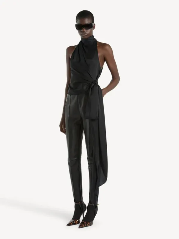 Black Draped Silk Charmeuse Top made by Balmain