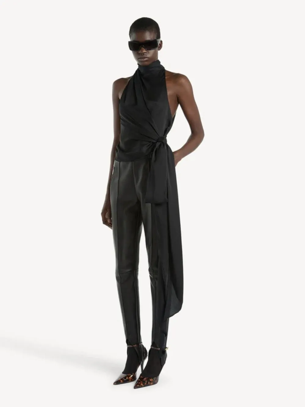 Black Draped Silk Charmeuse Top sold by Fashion Clinic
