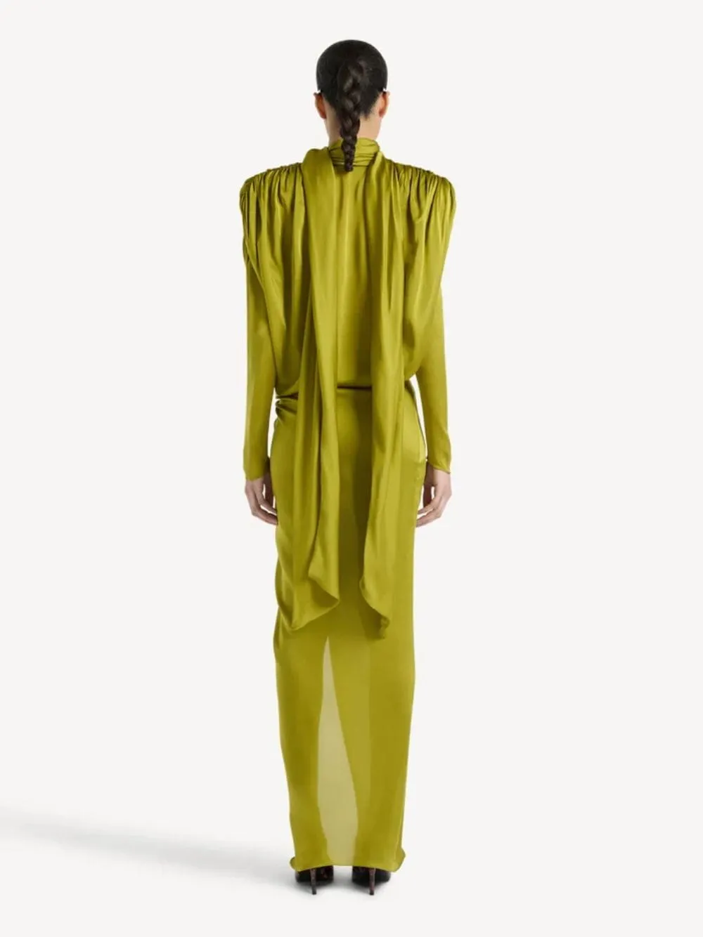 Green Draped Silk Charmeuse Maxi Dress sold by Fashion Clinic product image thumbnail 5