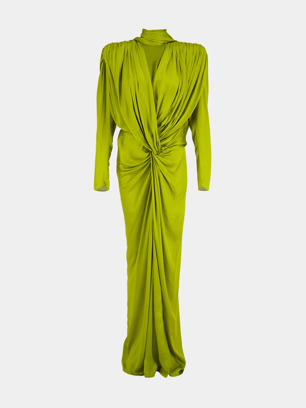 Green Draped Silk Charmeuse Maxi Dress sold by Fashion Clinic product image thumbnail 2