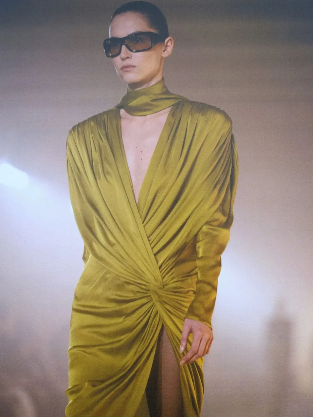 Green Draped Silk Charmeuse Maxi Dress sold by Fashion Clinic