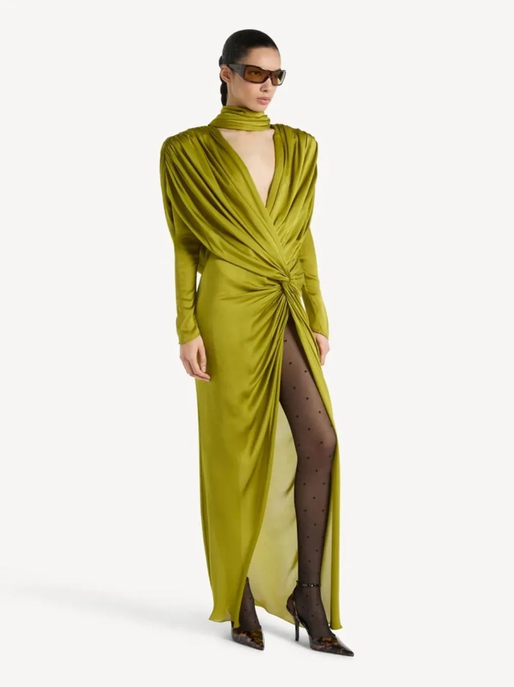 Green Draped Silk Charmeuse Maxi Dress sold by Fashion Clinic product image thumbnail 3