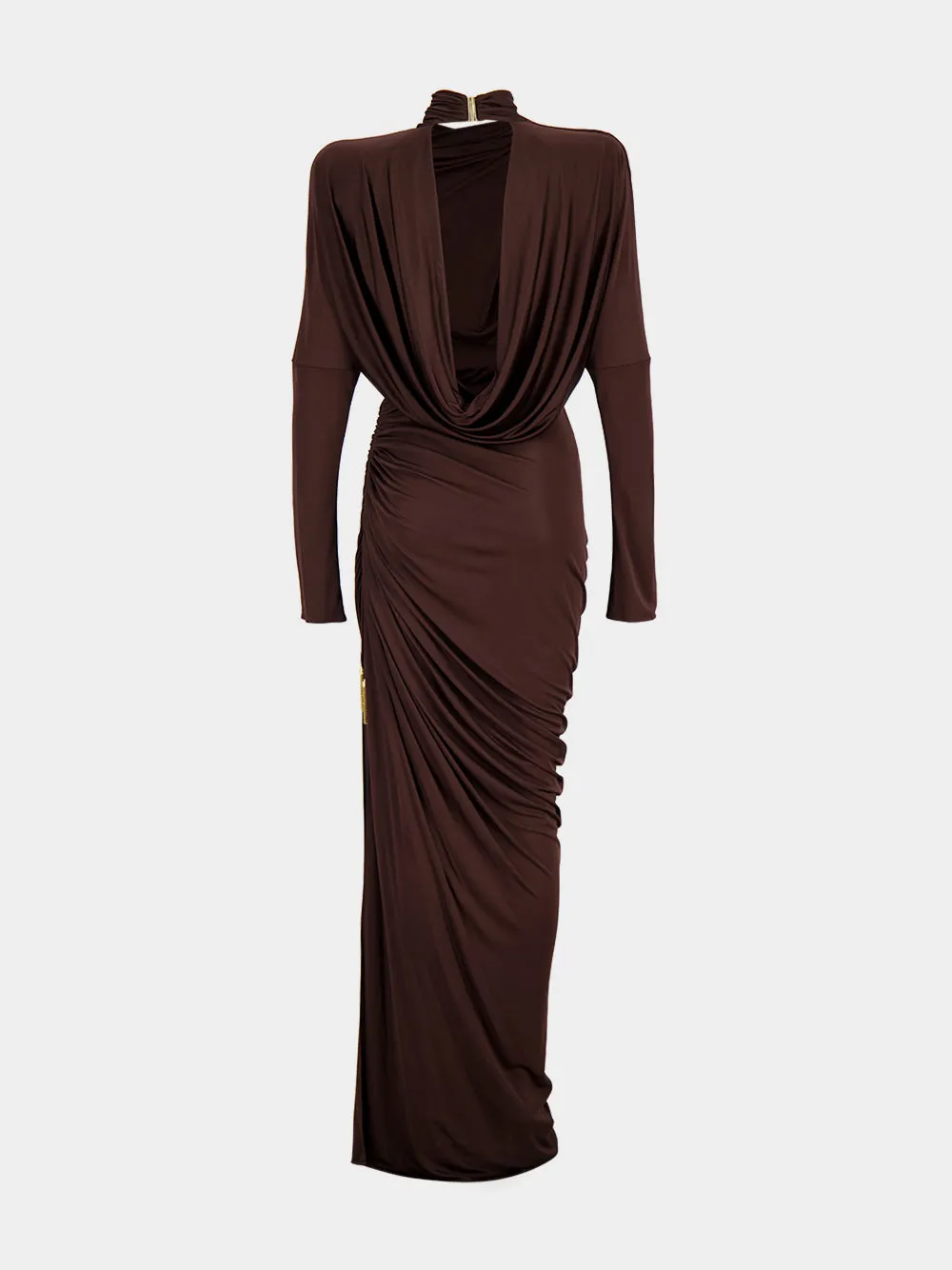 Brown Draped Flowing Jersey Maxi Dress sold by Fashion Clinic product image thumbnail 4