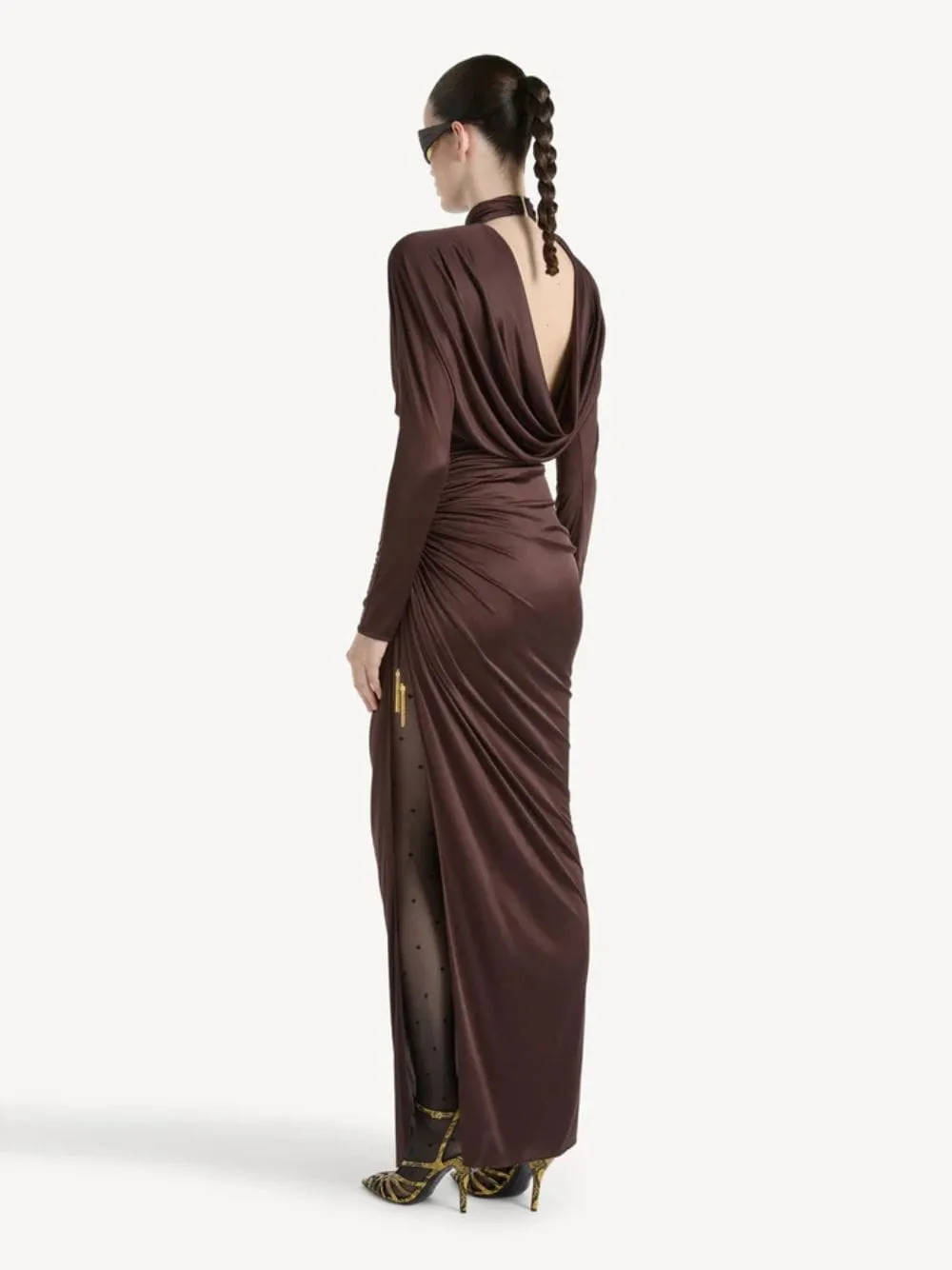 Brown Draped Flowing Jersey Maxi Dress sold by Fashion Clinic product image thumbnail 3