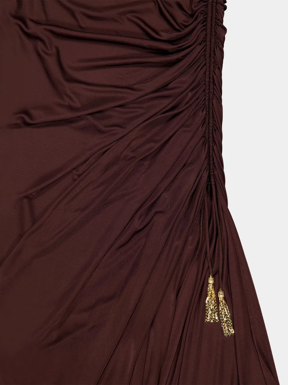 Brown Draped Flowing Jersey Maxi Dress sold by Fashion Clinic product image thumbnail 5