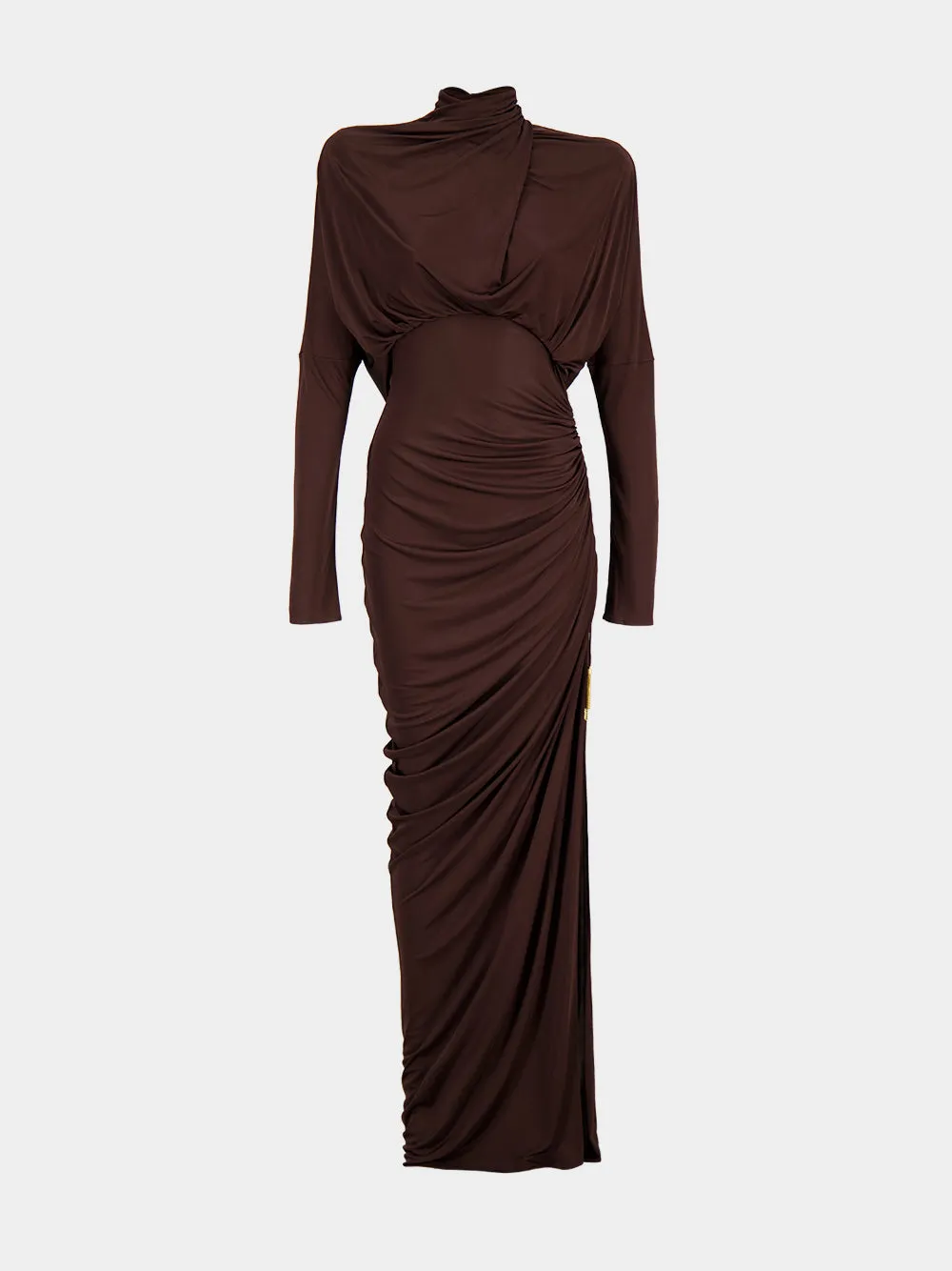 Brown Draped Flowing Jersey Maxi Dress sold by Fashion Clinic product image thumbnail 2