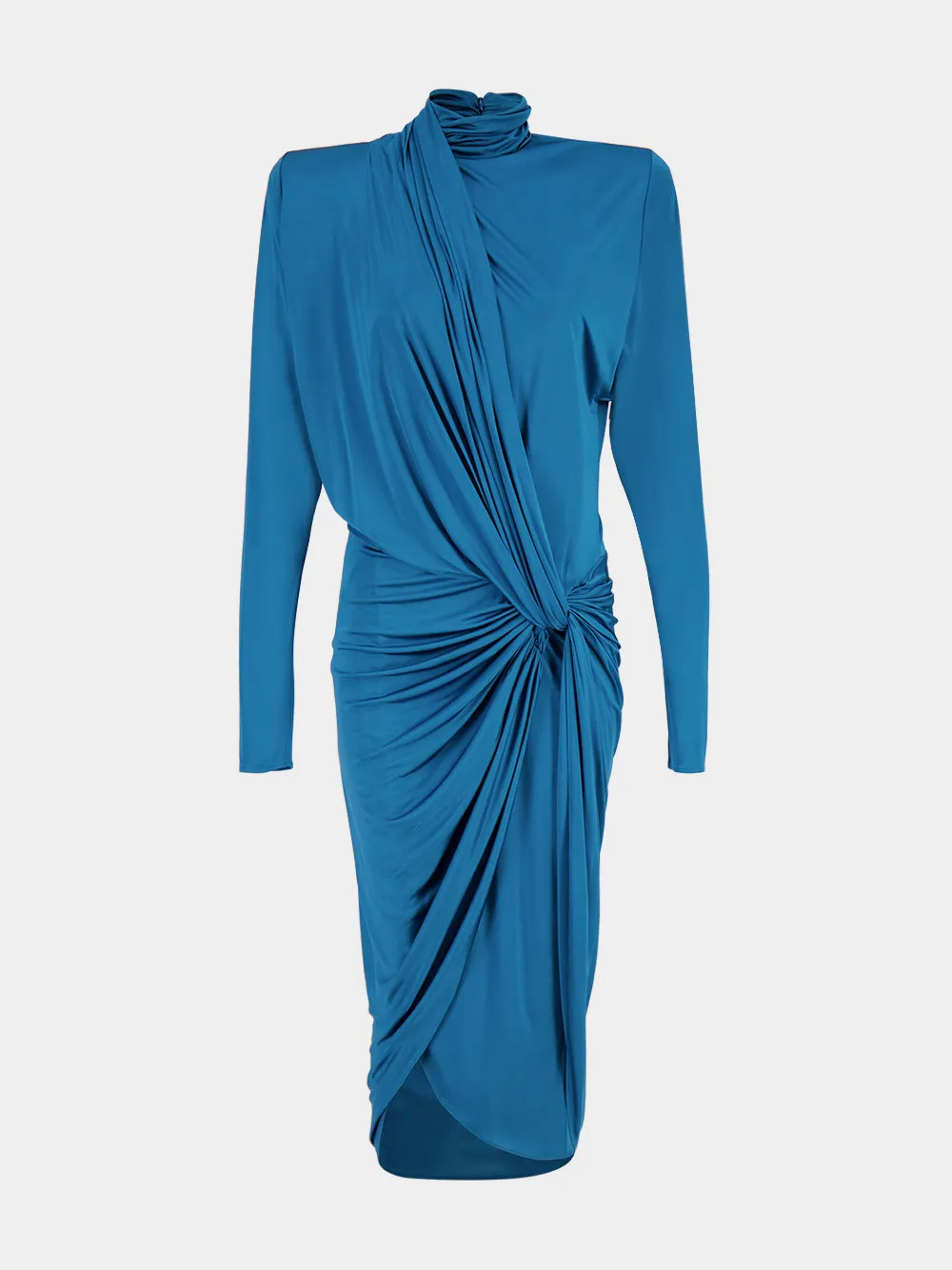 Blue Draped Flowing Jersey Midi Dress sold by Fashion Clinic product image thumbnail 2