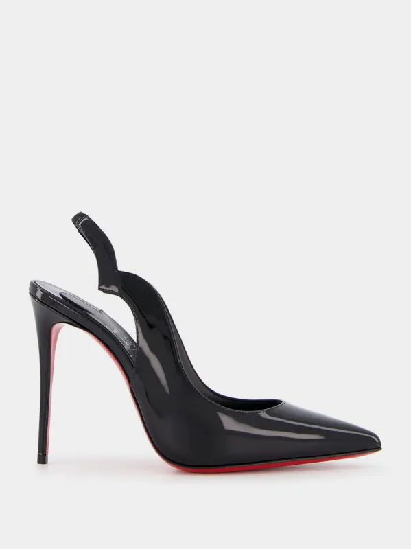 Black Hot Chick Sling 100 mm Leather Pumps made by Christian Louboutin