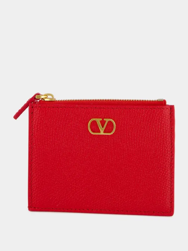 Red Calfskin Card Case with Vlogo made by Valentino Garavani
