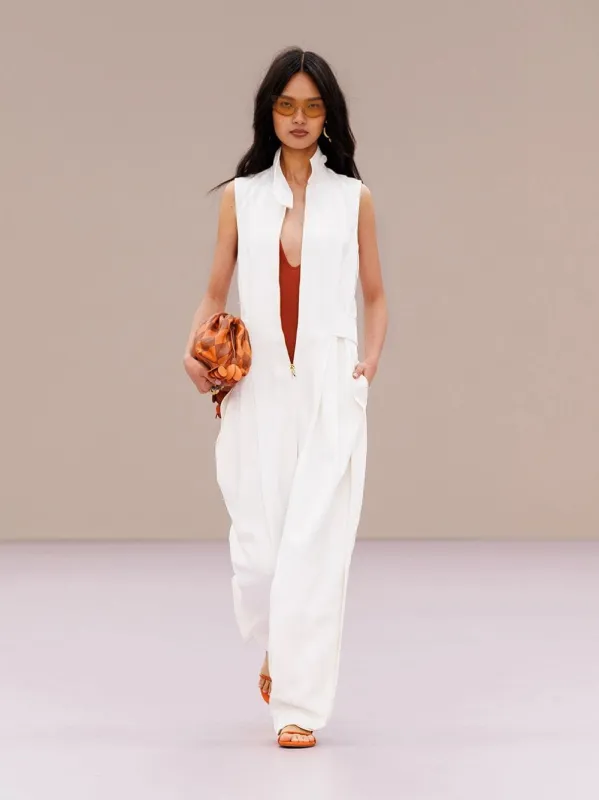 White Luna Twill Jumpsuit made by Zimmermann
