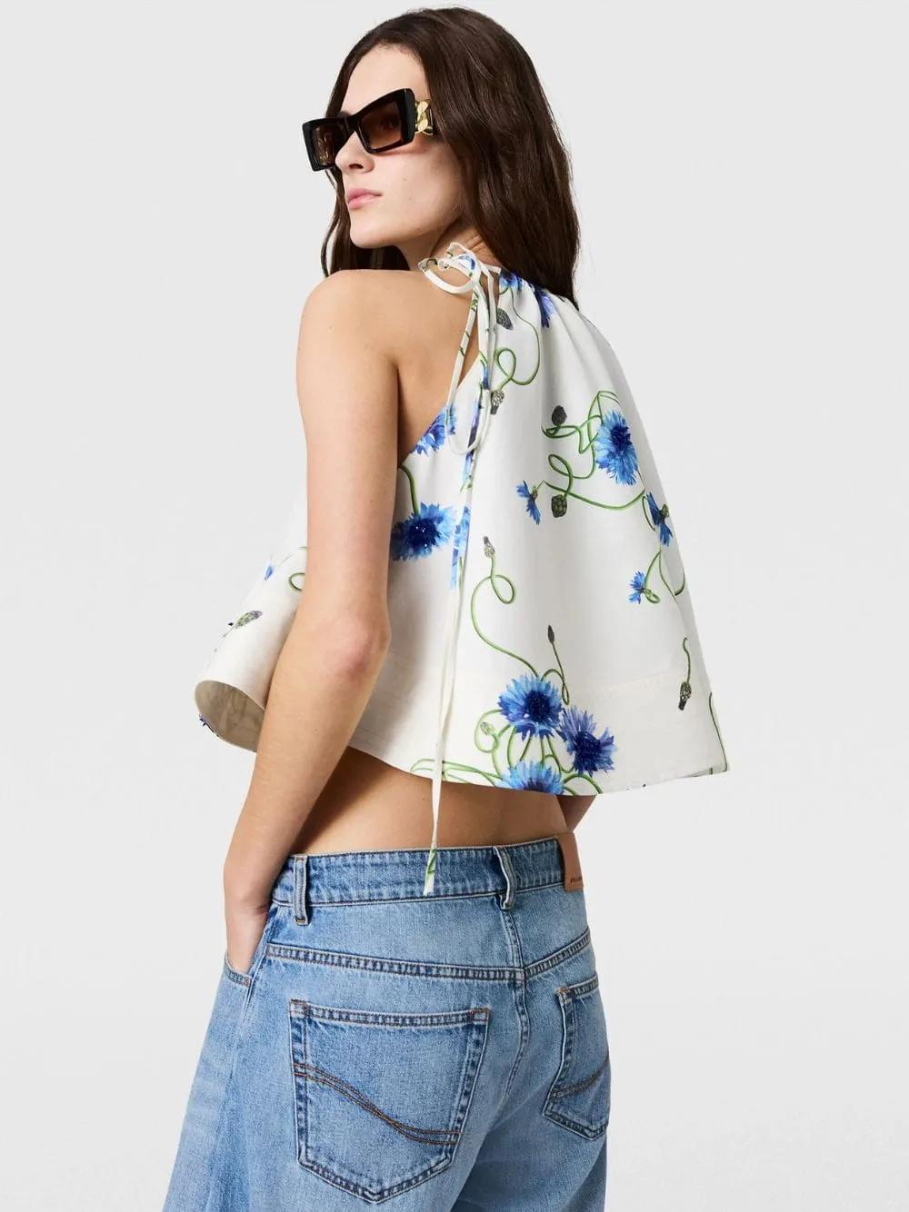 Cornflower Embroidered Frill Crop Top sold by Fashion Clinic product image thumbnail 5